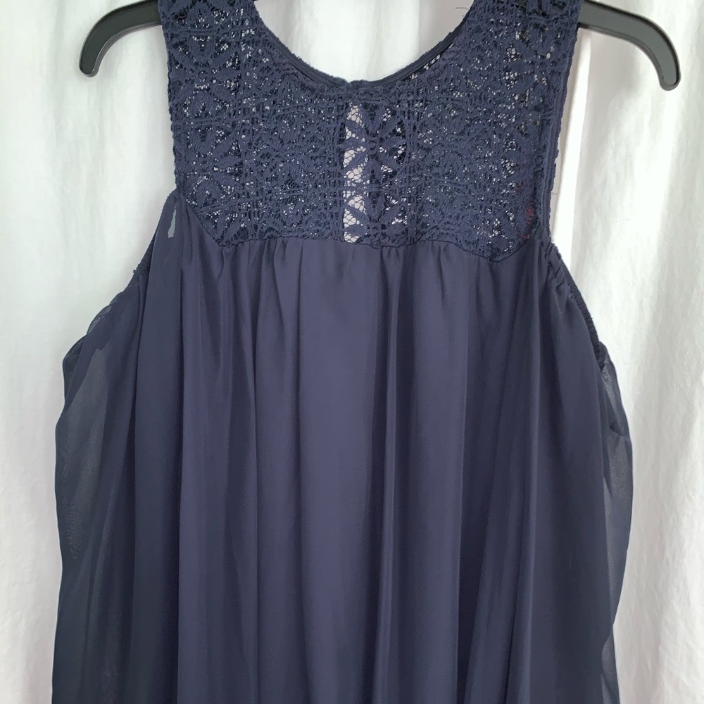 Navy open shoulder, long sleeve lace dress